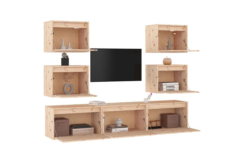 TV-benker 7 stk heltre furu - Brun - Møbler - Mediamøbel & tv møbel - TV-benk & mediabenk