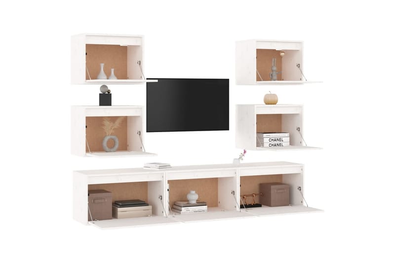 TV-benker 7 stk hvit heltre furu - Hvit - Møbler - Mediamøbel & tv møbel - TV-benk & mediabenk