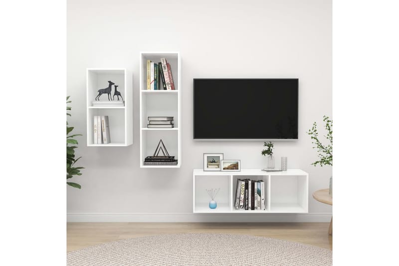 TV-benksett 3 deler hvit sponplate - Hvit - Møbler - Mediamøbel & tv møbel - TV-benk & mediabenk