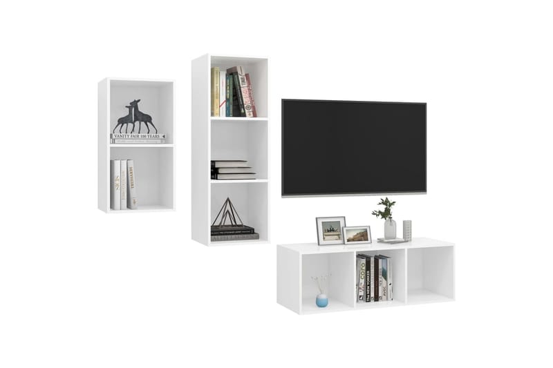 TV-benksett 3 deler hvit sponplate - Hvit - Møbler - Mediamøbel & tv møbel - TV-benk & mediabenk