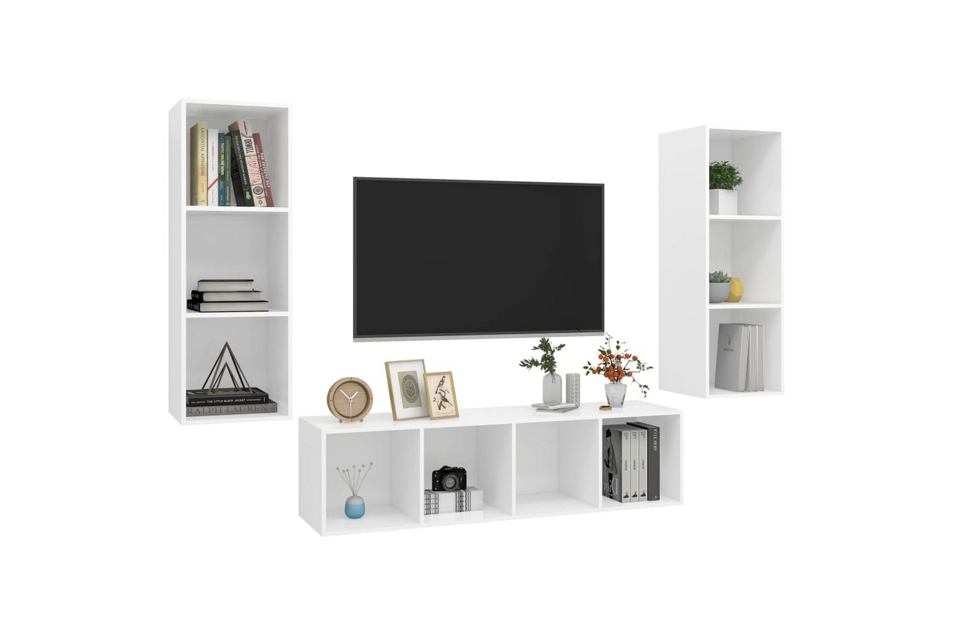 TV-benksett 3 deler hvit sponplate - Hvit - Møbler - Mediamøbel & tv møbel - TV-benk & mediabenk