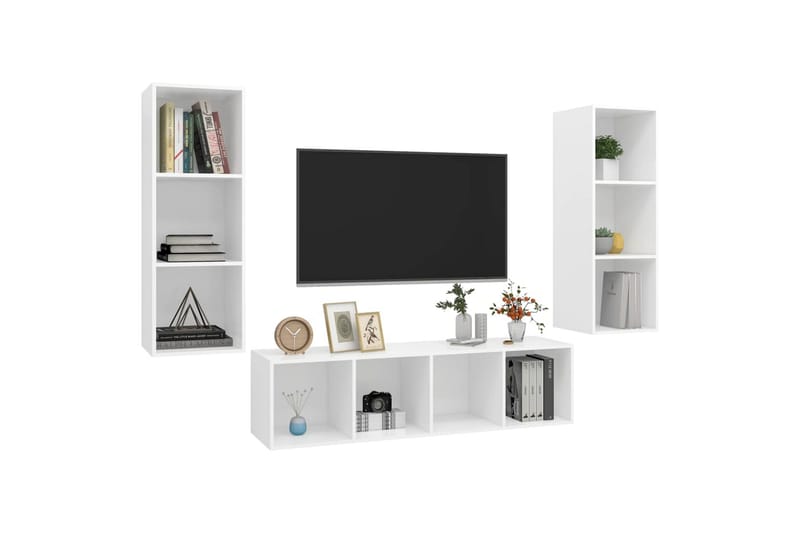 TV-benksett 3 deler hvit sponplate - Hvit - Møbler - Mediamøbel & tv møbel - TV-benk & mediabenk