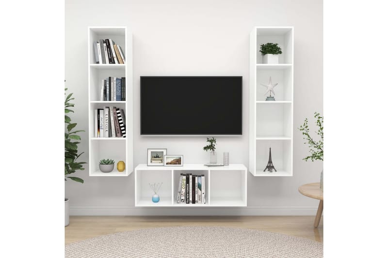 TV-benksett 3 deler hvit sponplate - Hvit - Møbler - Mediamøbel & tv møbel - TV-benk & mediabenk
