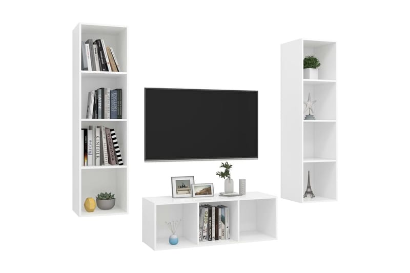 TV-benksett 3 deler hvit sponplate - Hvit - Møbler - Mediamøbel & tv møbel - TV-benk & mediabenk