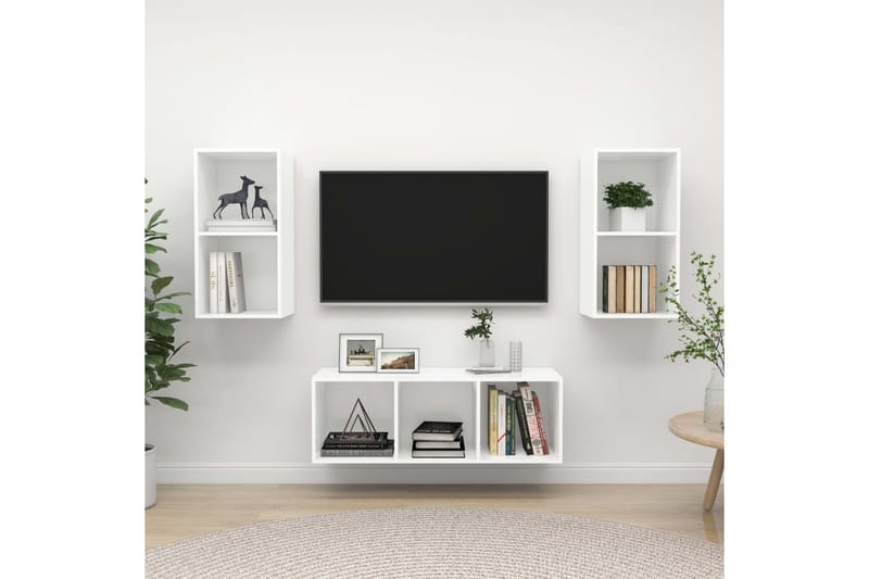 TV-benksett 3 deler hvit sponplate - Hvit - Møbler - Mediamøbel & tv møbel - TV-benk & mediabenk