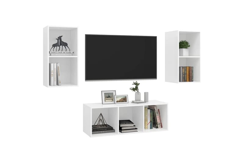 TV-benksett 3 deler hvit sponplate - Hvit - Møbler - Mediamøbel & tv møbel - TV-benk & mediabenk