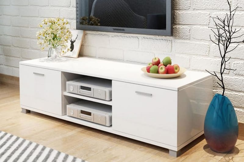 TV-skjenk høyglans hvit 140x40,3x34,7 cm - Hvit - Møbler - Mediamøbel & tv møbel - TV-benk & mediabenk