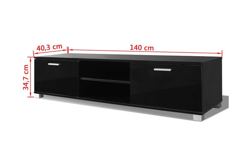 TV-skjenk høyglans svart 140x40,3x34,7 cm - Svart - TV-benk & mediabenk