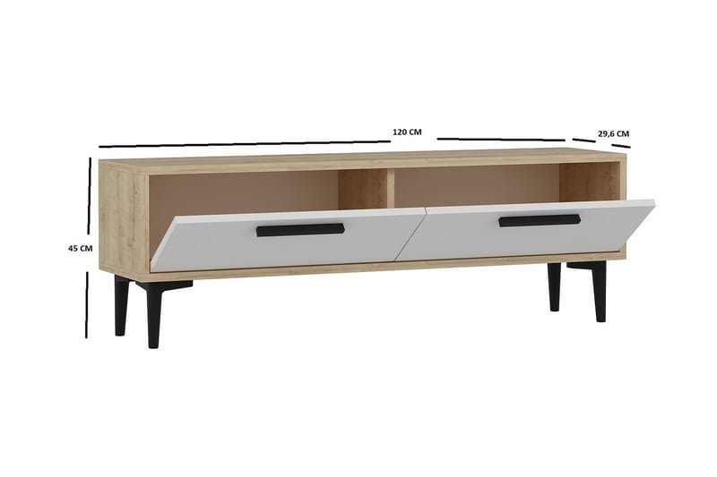 TV Stand 120 cm Eik/Hvit - Natur/Hvit/Svart - Møbler - Mediamøbel & tv møbel - TV-benk & mediabenk