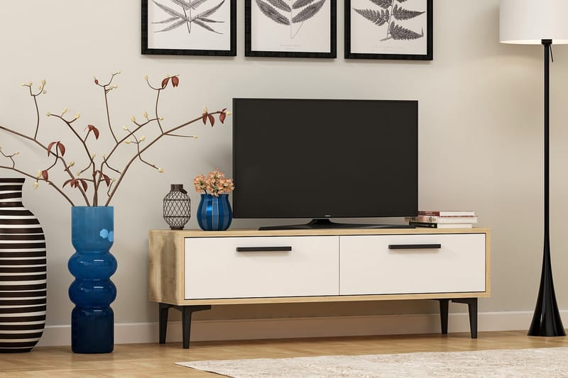 TV Stand 120 cm Eik/Hvit - Natur/Hvit/Svart - Møbler - Mediamøbel & tv møbel - TV-benk & mediabenk