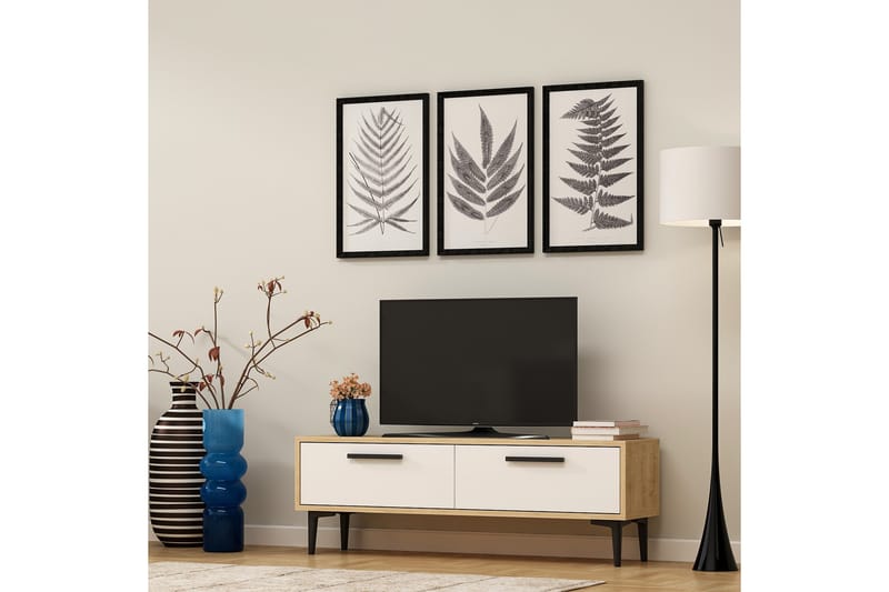 TV Stand 120 cm Eik/Hvit - Natur/Hvit/Svart - Møbler - Mediamøbel & tv møbel - TV-benk & mediabenk