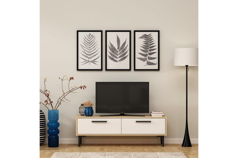 TV Stand 120 cm Eik/Hvit - Natur/Hvit/Svart - Møbler - Mediamøbel & tv møbel - TV-benk & mediabenk
