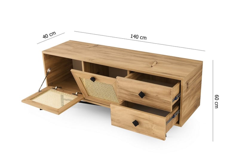 TV Stand 140 cm Eik/Svart - Natur/Svart - Møbler - Mediamøbel & tv møbel - TV-benk & mediabenk