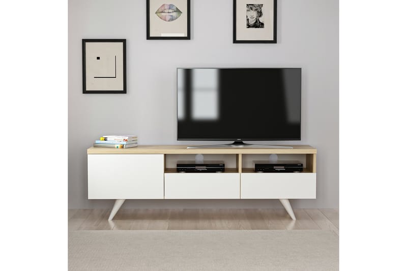 TV Stand 150 cm Eik/Hvit - Natur/Hvit - Møbler - Mediamøbel & tv møbel - TV-benk & mediabenk