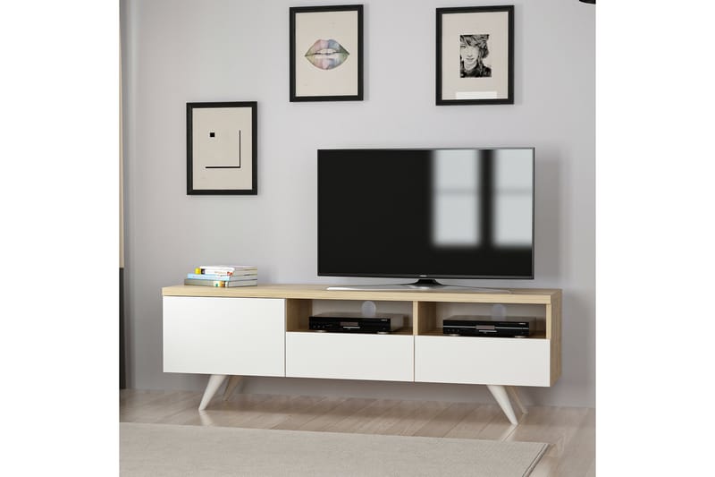TV Stand 150 cm Eik/Hvit - Natur/Hvit - Møbler - Mediamøbel & tv møbel - TV-benk & mediabenk