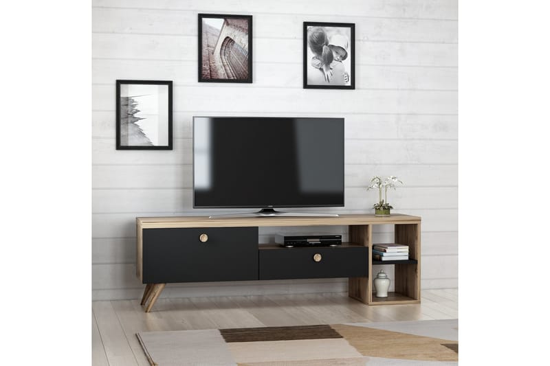 TV Stand 150 cm Svart/Eik - Svart/Natur - Møbler - Mediamøbel & tv møbel - TV-benk & mediabenk