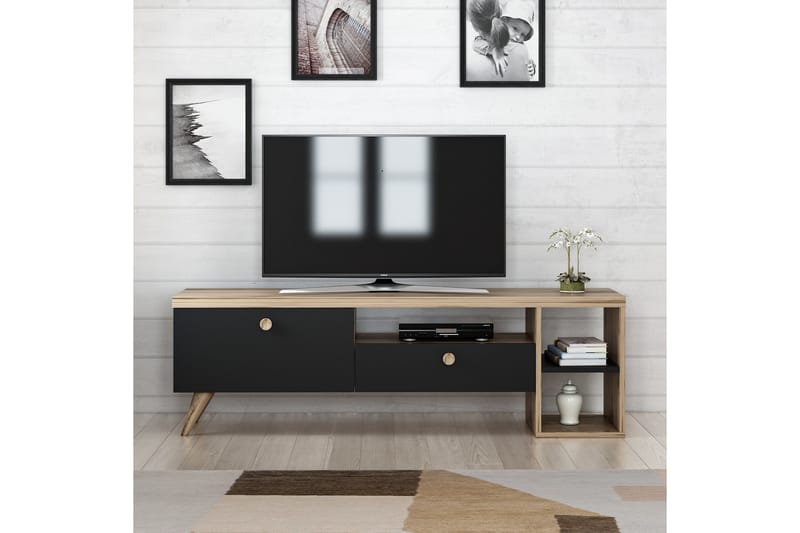 TV Stand 150 cm Svart/Eik - Svart/Natur - Møbler - Mediamøbel & tv møbel - TV-benk & mediabenk
