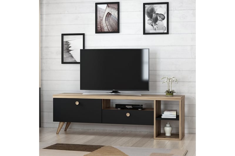 TV Stand 150 cm Svart/Eik - Svart/Natur - Møbler - Mediamøbel & tv møbel - TV-benk & mediabenk