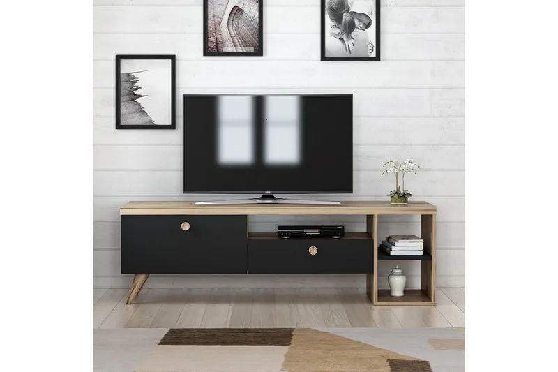 TV Stand 150 cm Svart/Eik - Svart/Natur - Møbler - Mediamøbel & tv møbel - TV-benk & mediabenk