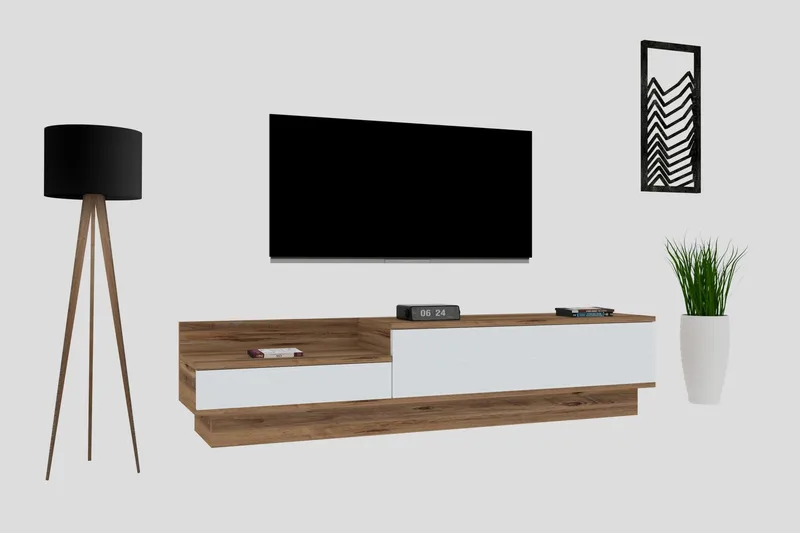 TV Stand 160 cm Eik/Hvit - Hvit/Natur - Møbler - Mediamøbel & tv møbel - TV-benk & mediabenk