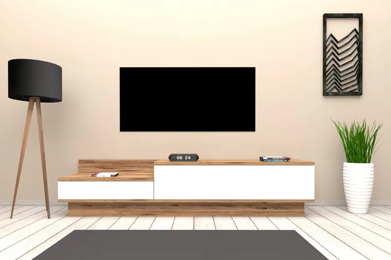 TV Stand 160 cm Eik/Hvit - Hvit/Natur - Møbler - Mediamøbel & tv møbel - TV-benk & mediabenk
