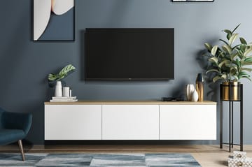 TV Stand 160 cm Hvit/Eik - Hvit/Natur - Møbler - Mediamøbel & tv møbel - TV-benk & mediabenk