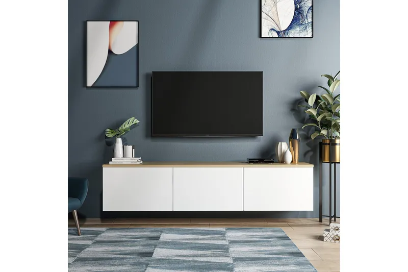 TV Stand 160 cm Hvit/Eik - Hvit/Natur - Møbler - Mediamøbel & tv møbel - TV-benk & mediabenk