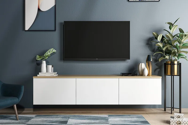TV Stand 160 cm Hvit/Eik, Hvit/Natur