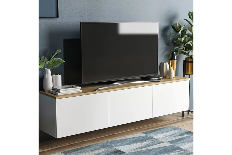 TV Stand 160 cm Hvit/Eik - Hvit/Natur - Møbler - Mediamøbel & tv møbel - TV-benk & mediabenk