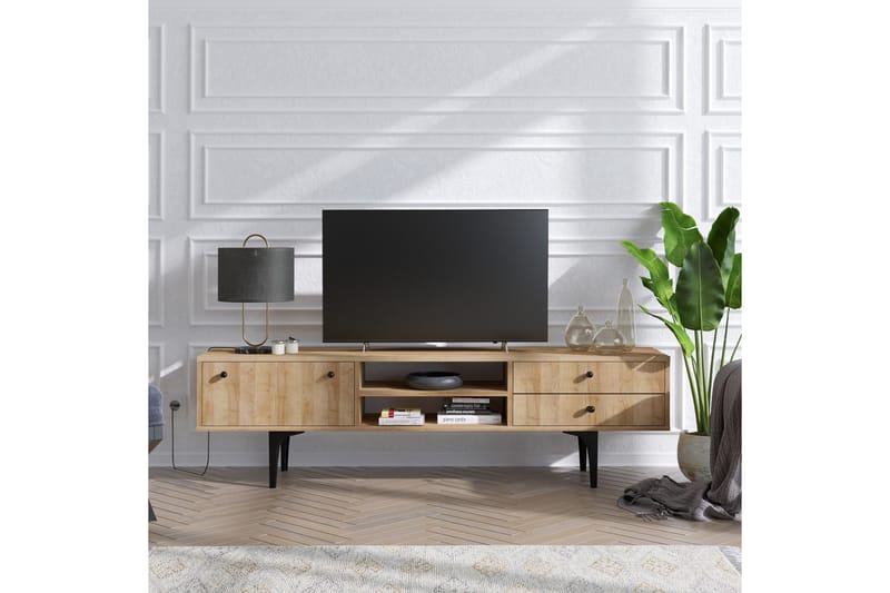 TV Stand 180 cm Eik - Natur/Svart - Møbler - Mediamøbel & tv møbel - TV-benk & mediabenk