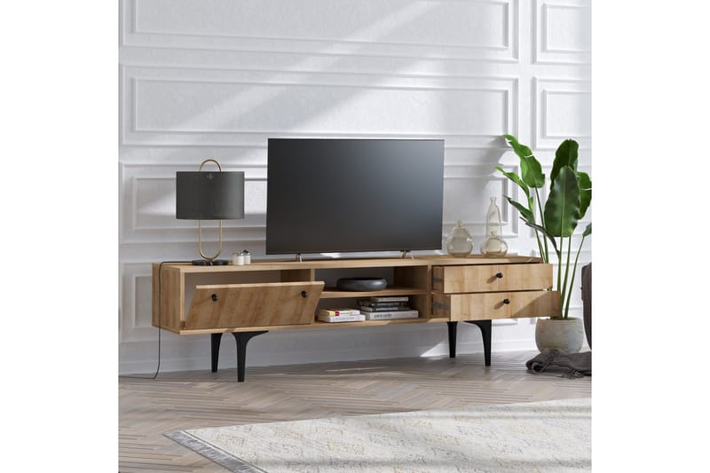 TV Stand 180 cm Eik - Natur/Svart - Møbler - Mediamøbel & tv møbel - TV-benk & mediabenk