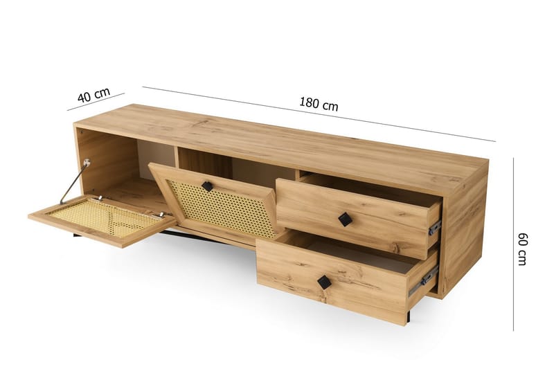 TV Stand 180 cm Eik/Svart - Natur/Svart - TV-benk & mediabenk