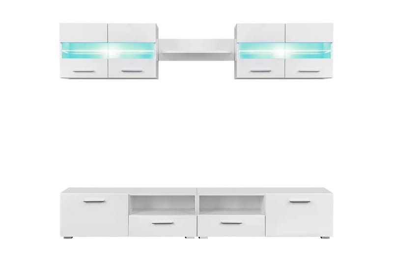 TV Veggenhet sett 5 stk med LED-lys høyglans hvit - Hvit Høyglans - TV-benk & mediabenk