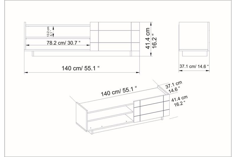 Ulica Tv-benk 140 cm Dør + 3 Hyller - Hvit - Møbler - Mediamøbel & tv møbel - TV-benk & mediabenk