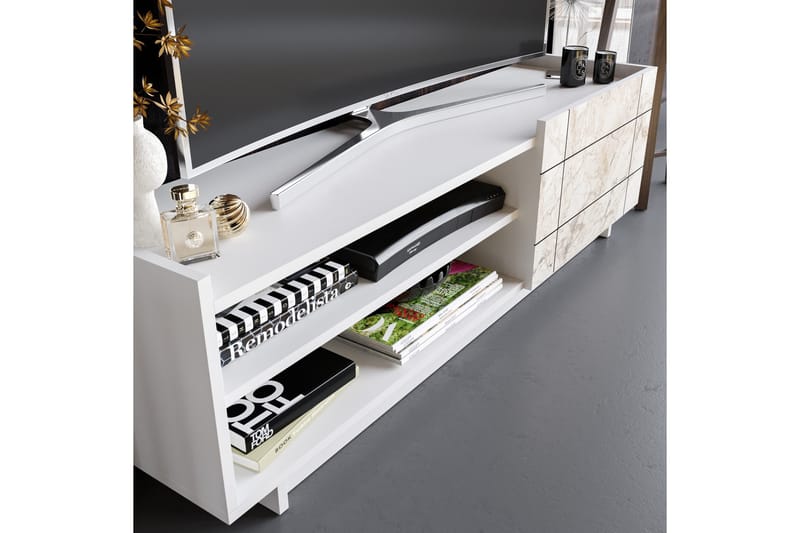 Ulica Tv-benk 140 cm Dør + 3 Hyller - Hvit - Møbler - Mediamøbel & tv møbel - TV-benk & mediabenk