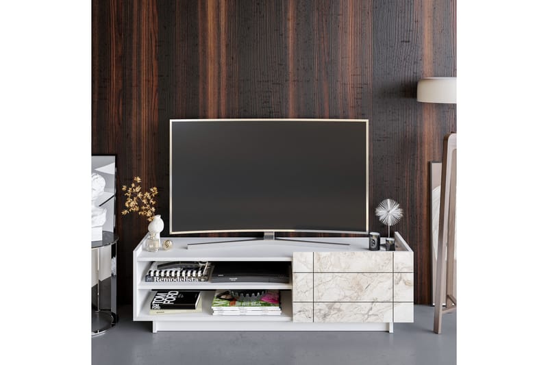 Ulica Tv-benk 140 cm Dør + 3 Hyller - Hvit - Møbler - Mediamøbel & tv møbel - TV-benk & mediabenk