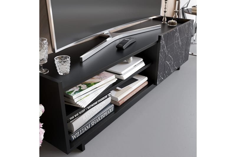 Ulica TV-benk 140 cm Dør + 3 hyller - Svart - Møbler - Mediamøbel & tv møbel - TV-benk & mediabenk