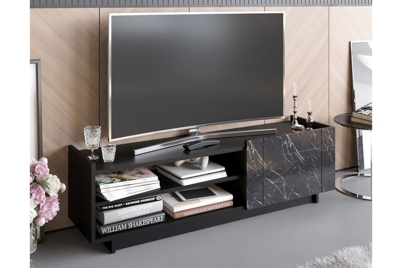 Ulica TV-benk 140 cm Dør + 3 hyller - Svart - Møbler - Mediamøbel & tv møbel - TV-benk & mediabenk