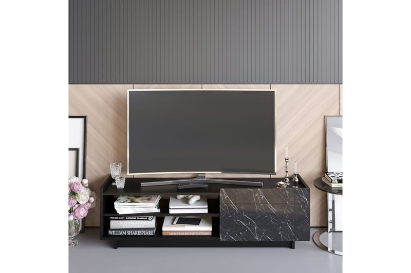 Ulica TV-benk 140 cm Dør + 3 hyller - Svart - Møbler - Mediamøbel & tv møbel - TV-benk & mediabenk