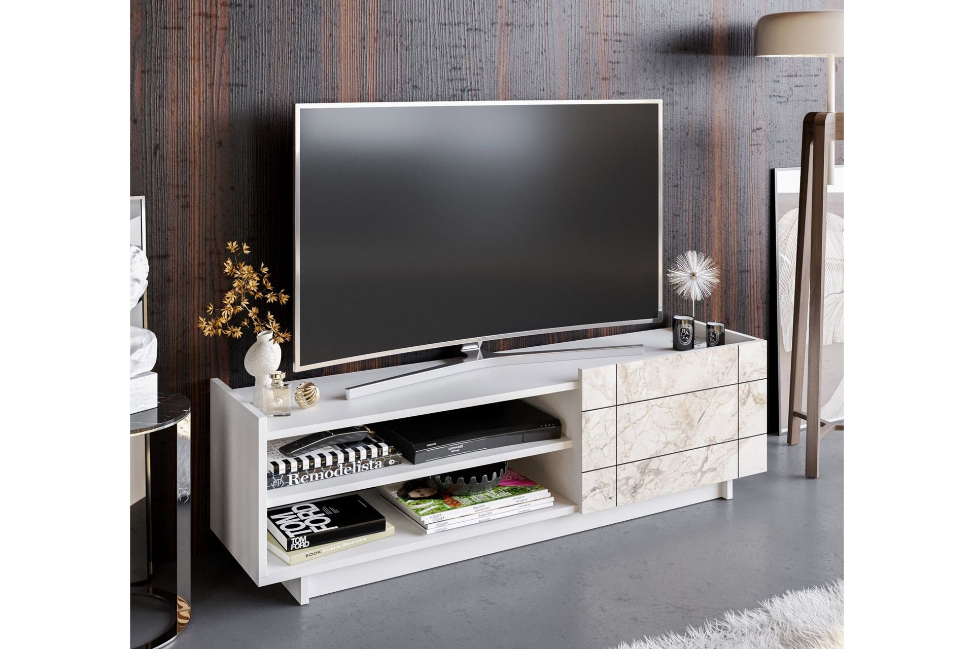 Ulica Tv-benk 140 cm Dør + 3 Hyller - Hvit