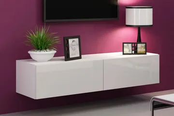 Vasil TV-benk 140 cm - Hvit/Hvit Høyglans - Møbler - Mediamøbel & tv møbel - TV-benk & mediabenk