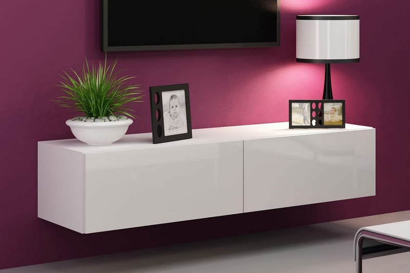Vasil TV-benk 140 cm - Hvit/Hvit Høyglans - Møbler - Mediamøbel & tv møbel - TV-benk & mediabenk