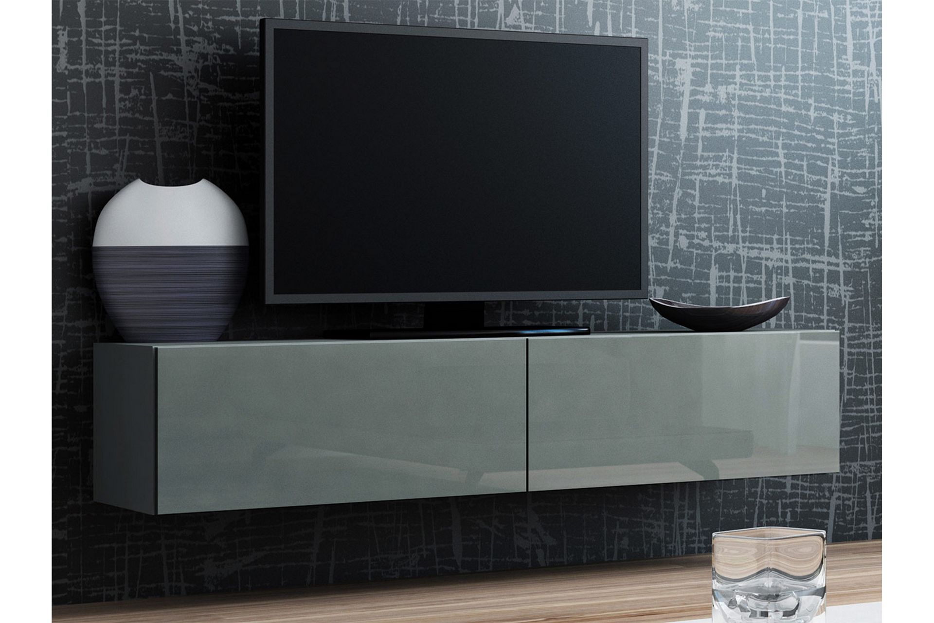 Vasil TV-benk 140x40x30 cm - Svart/Grå - Møbler - Mediamøbel & tv møbel - TV-benk & mediabenk