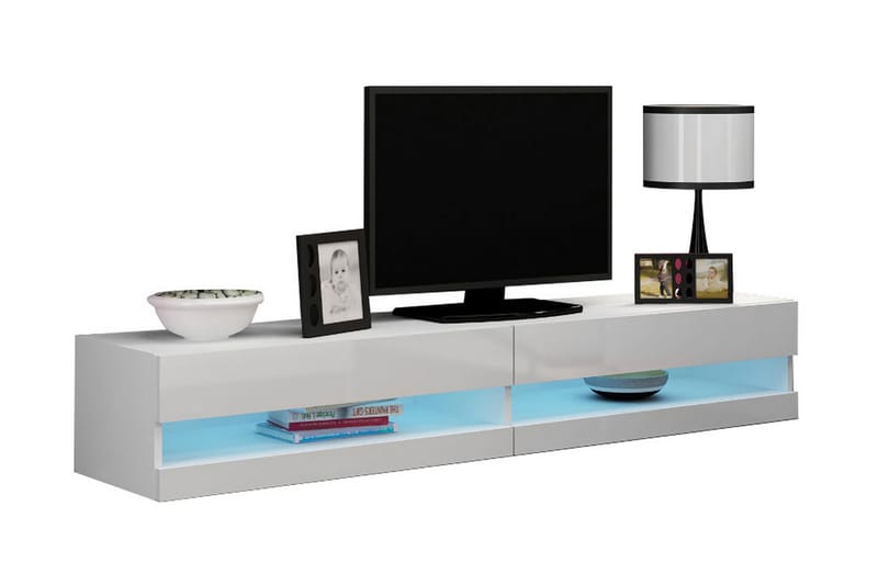 Vasil TV-benk 180 cm Åpen Hylle - Hvit/Hvit Høyglans - Møbler - Mediamøbel & tv møbel - TV-benk & mediabenk