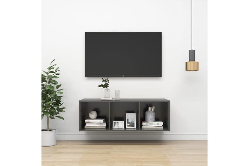 Vegghengt TV-benk høyglans grå 37x37x107 cm sponplate - Grå - Møbler - Mediamøbel & tv møbel - TV-benk & mediabenk