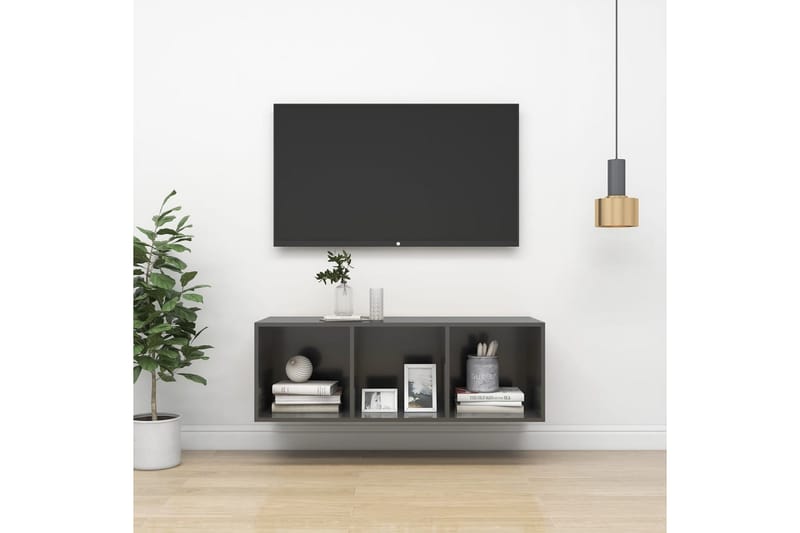 Vegghengt TV-benk høyglans grå 37x37x107 cm sponplate - Grå - TV-benk & mediabenk