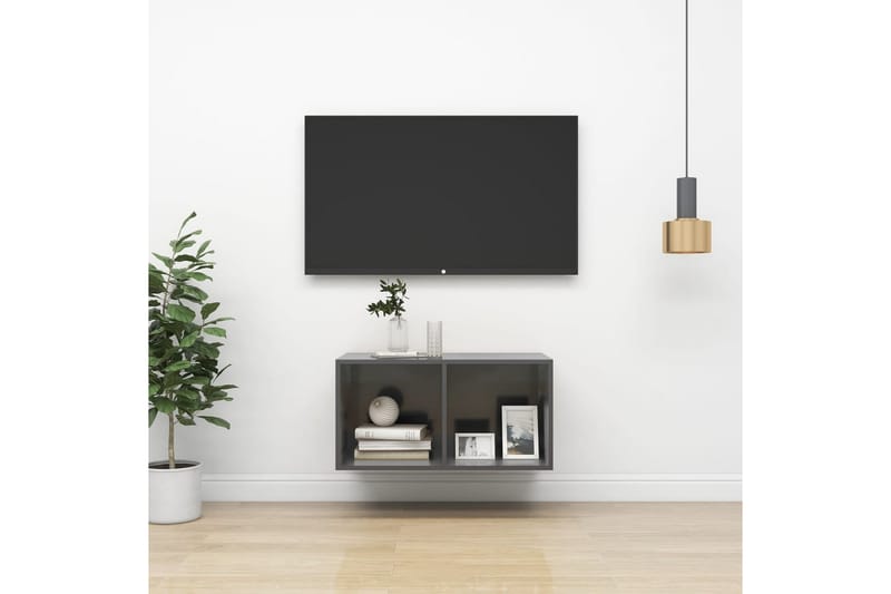Vegghengt TV-benk høyglans grå 37x37x72 cm sponplate - Grå - TV-benk & mediabenk
