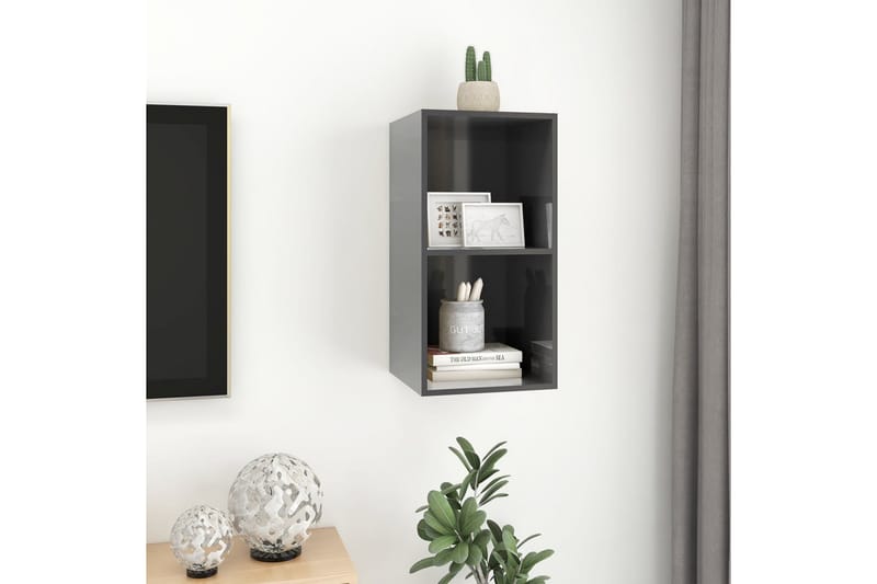 Vegghengt TV-benk høyglans grå 37x37x72 cm sponplate - Grå - Møbler - Mediamøbel & tv møbel - TV-benk & mediabenk