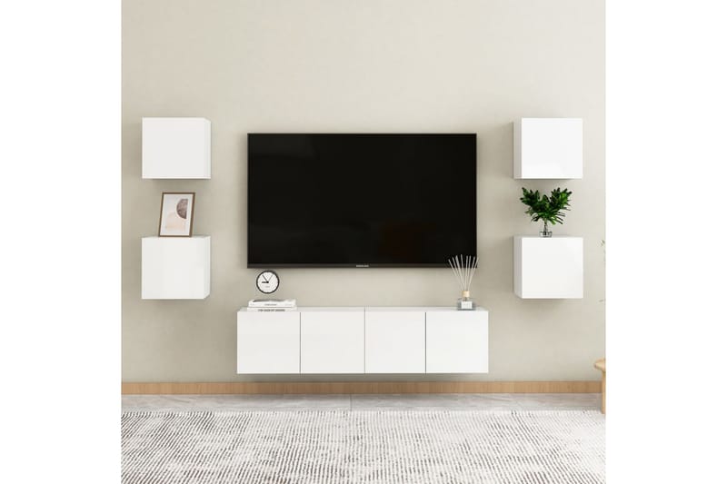 Vegghengt TV-benk høyglans hvit 30,5x30x30 cm - Hvit - TV-benk & mediabenk