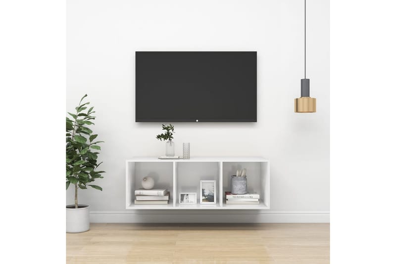 Vegghengt TV-benk høyglans hvit 37x37x107 cm sponplate - Hvit - TV-benk & mediabenk